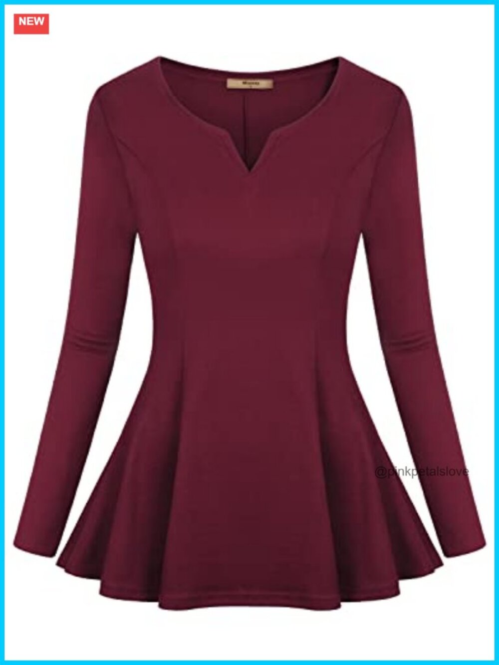 Womens Long Sleeve Peplum Tunic Top V Neck Pleated Ruffle Blouse
